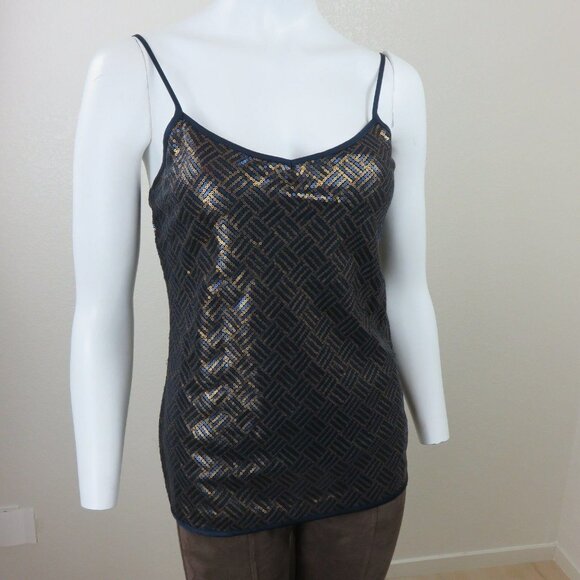 Banana Republic Blue Gold Sequin Cami Tank Top Size XS Stretch - Picture 7 of 11